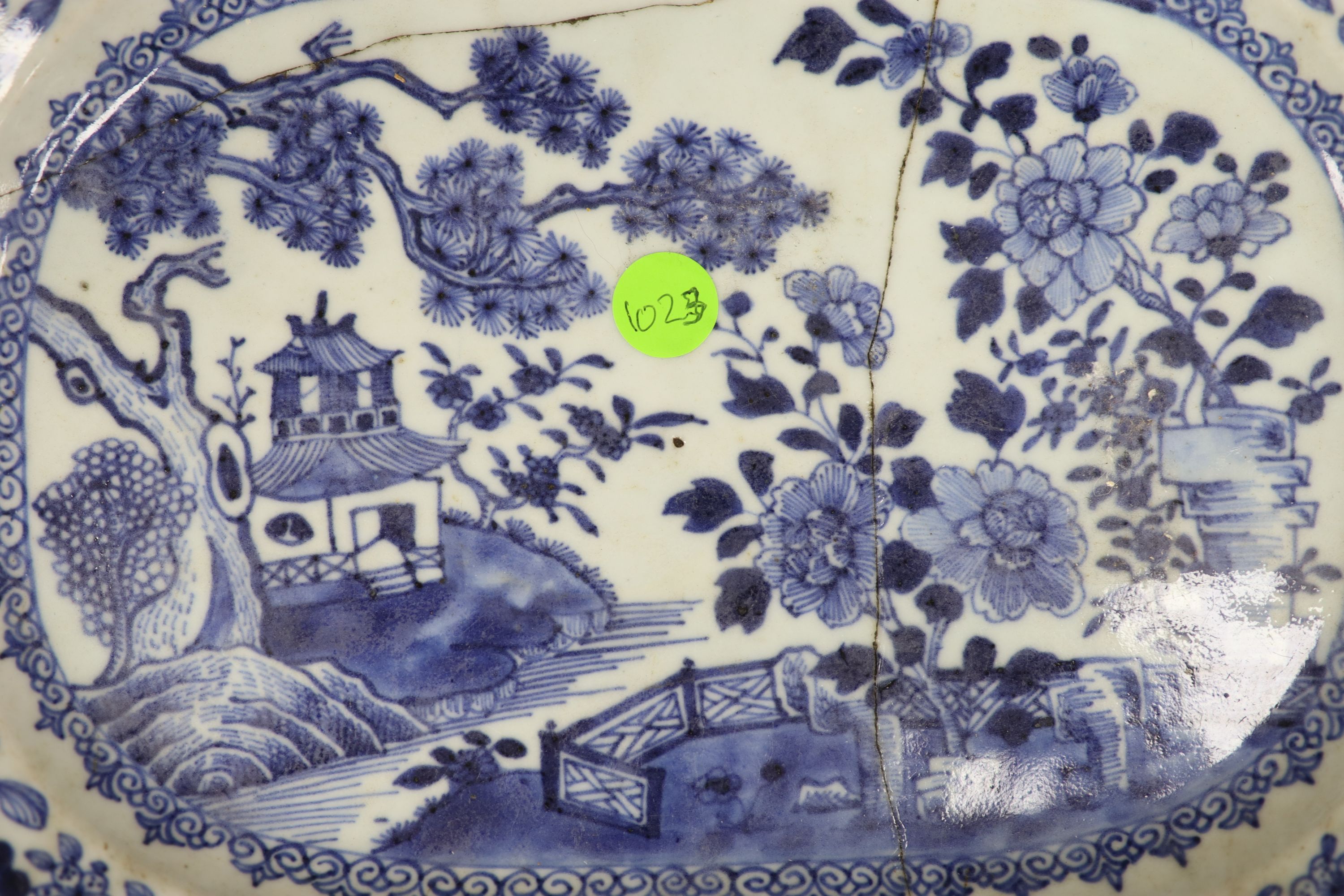 Two 18th century Chinese blue and white meat dishes, length 38.5cm